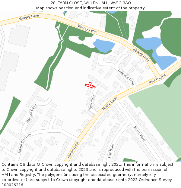 28, TARN CLOSE, WILLENHALL, WV13 3AQ: Location map and indicative extent of plot