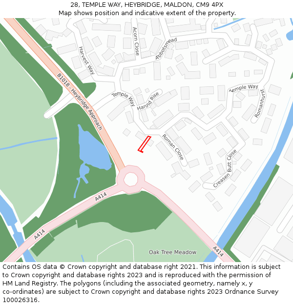 28, TEMPLE WAY, HEYBRIDGE, MALDON, CM9 4PX: Location map and indicative extent of plot