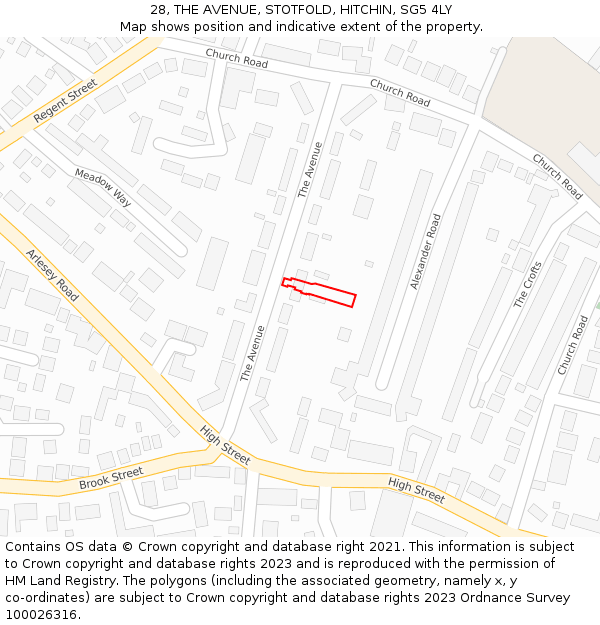 28, THE AVENUE, STOTFOLD, HITCHIN, SG5 4LY: Location map and indicative extent of plot