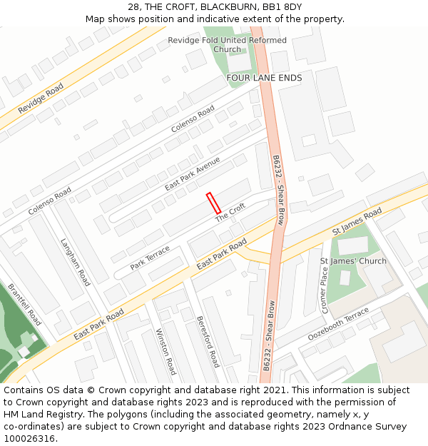 28, THE CROFT, BLACKBURN, BB1 8DY: Location map and indicative extent of plot