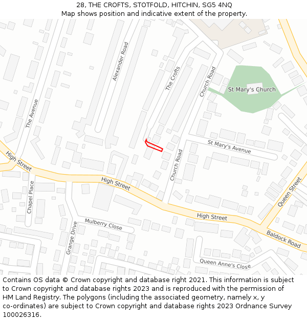 28, THE CROFTS, STOTFOLD, HITCHIN, SG5 4NQ: Location map and indicative extent of plot