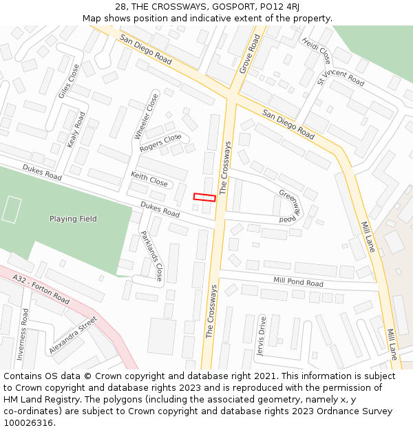 28, THE CROSSWAYS, GOSPORT, PO12 4RJ: Location map and indicative extent of plot
