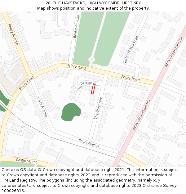 28, THE HAYSTACKS, HIGH WYCOMBE, HP13 6PY: Location map and indicative extent of plot