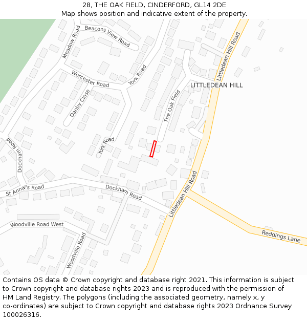 28, THE OAK FIELD, CINDERFORD, GL14 2DE: Location map and indicative extent of plot