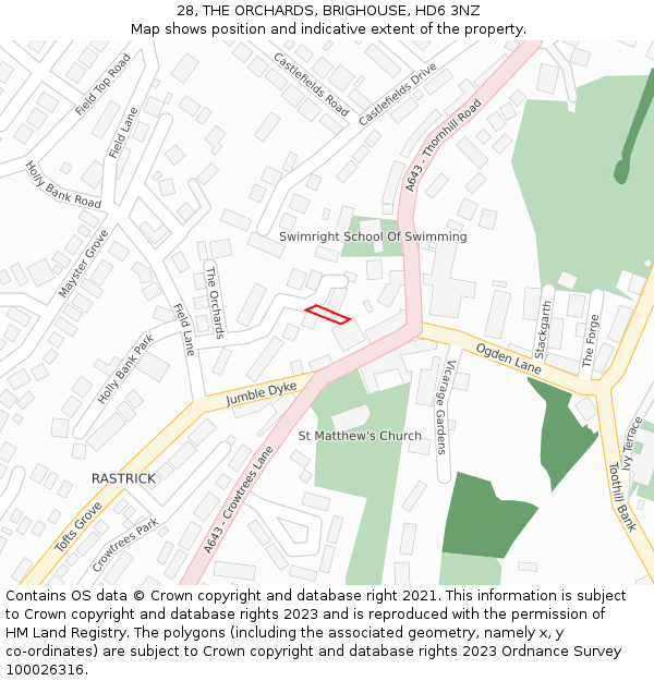 28, THE ORCHARDS, BRIGHOUSE, HD6 3NZ: Location map and indicative extent of plot