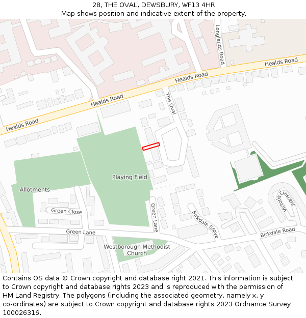 28, THE OVAL, DEWSBURY, WF13 4HR: Location map and indicative extent of plot