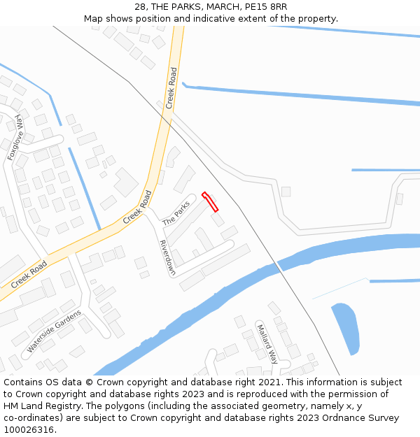 28, THE PARKS, MARCH, PE15 8RR: Location map and indicative extent of plot
