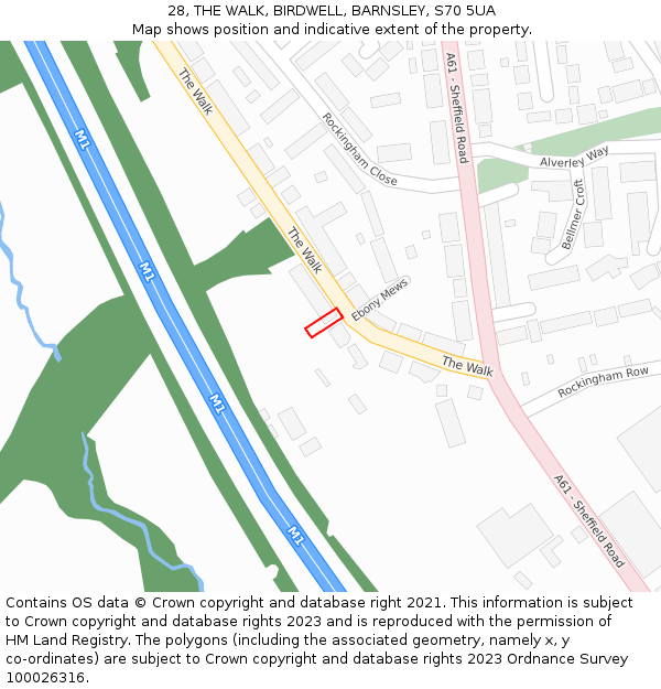 28, THE WALK, BIRDWELL, BARNSLEY, S70 5UA: Location map and indicative extent of plot