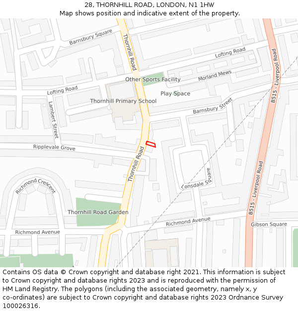 28, THORNHILL ROAD, LONDON, N1 1HW: Location map and indicative extent of plot