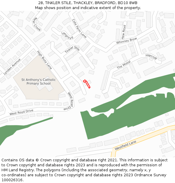 28, TINKLER STILE, THACKLEY, BRADFORD, BD10 8WB: Location map and indicative extent of plot