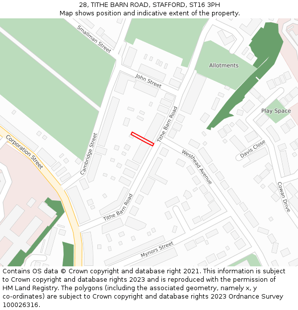 28, TITHE BARN ROAD, STAFFORD, ST16 3PH: Location map and indicative extent of plot