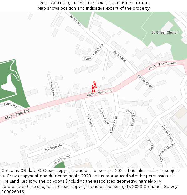 28, TOWN END, CHEADLE, STOKE-ON-TRENT, ST10 1PF: Location map and indicative extent of plot