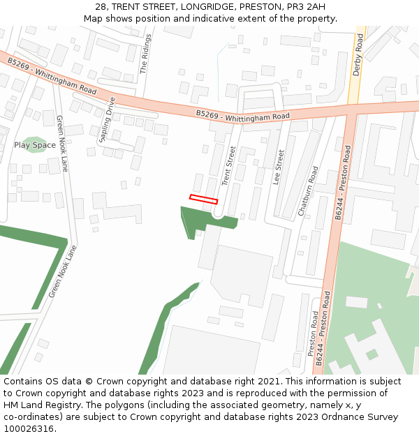 28, TRENT STREET, LONGRIDGE, PRESTON, PR3 2AH: Location map and indicative extent of plot