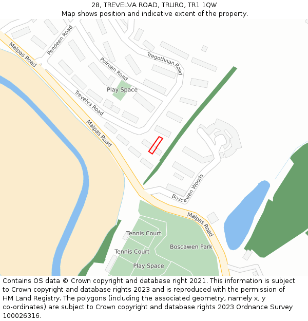 28, TREVELVA ROAD, TRURO, TR1 1QW: Location map and indicative extent of plot