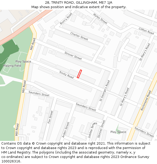 28, TRINITY ROAD, GILLINGHAM, ME7 1JA: Location map and indicative extent of plot