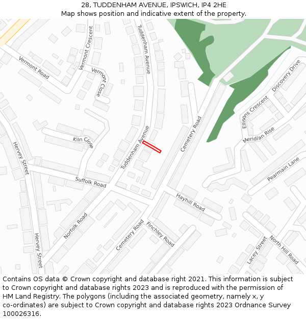 28, TUDDENHAM AVENUE, IPSWICH, IP4 2HE: Location map and indicative extent of plot