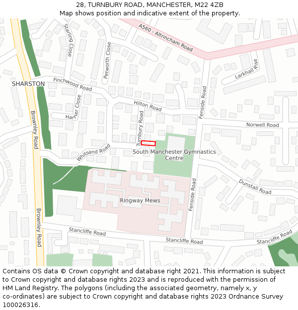 28, TURNBURY ROAD, MANCHESTER, M22 4ZB: Location map and indicative extent of plot