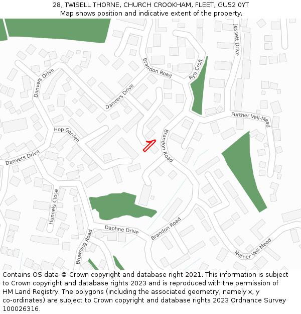 28, TWISELL THORNE, CHURCH CROOKHAM, FLEET, GU52 0YT: Location map and indicative extent of plot