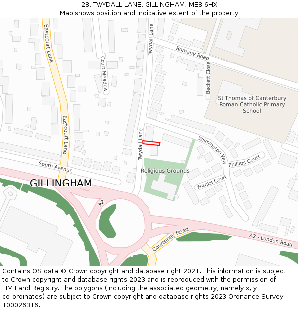 28, TWYDALL LANE, GILLINGHAM, ME8 6HX: Location map and indicative extent of plot
