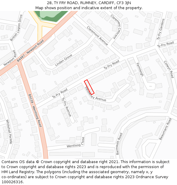 28, TY FRY ROAD, RUMNEY, CARDIFF, CF3 3JN: Location map and indicative extent of plot