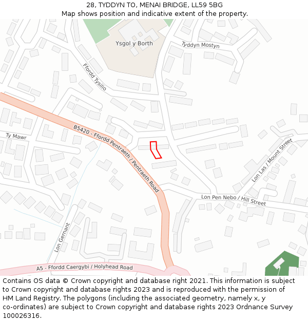 28, TYDDYN TO, MENAI BRIDGE, LL59 5BG: Location map and indicative extent of plot