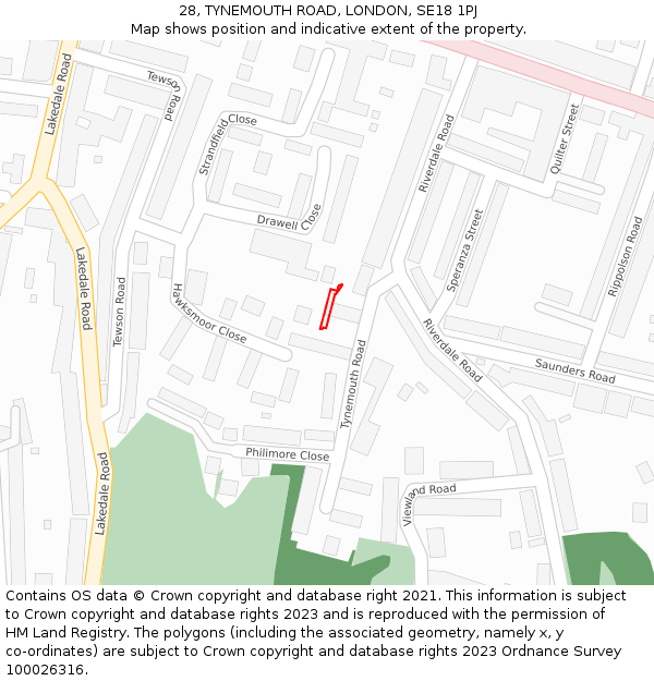 28, TYNEMOUTH ROAD, LONDON, SE18 1PJ: Location map and indicative extent of plot