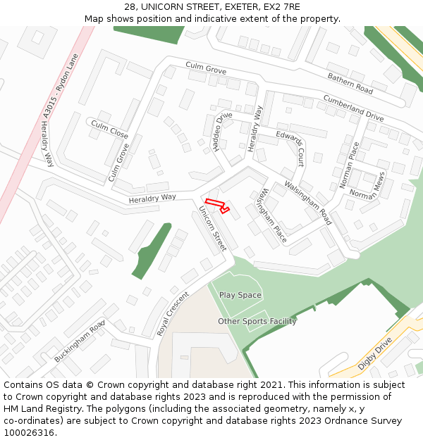 28, UNICORN STREET, EXETER, EX2 7RE: Location map and indicative extent of plot