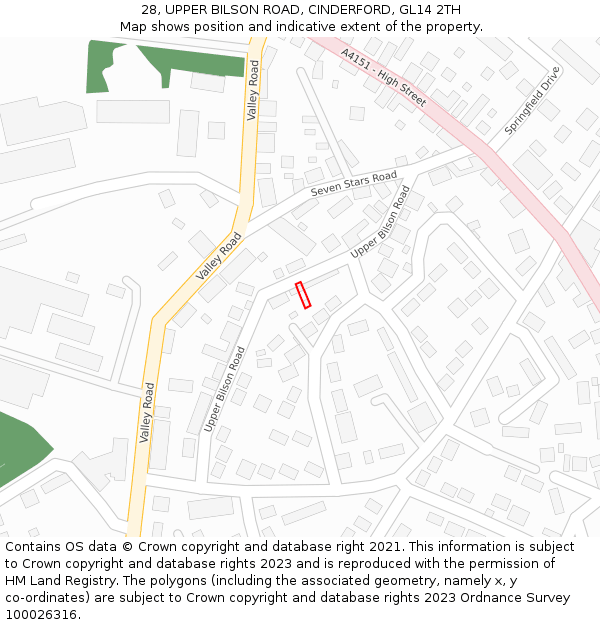 28, UPPER BILSON ROAD, CINDERFORD, GL14 2TH: Location map and indicative extent of plot