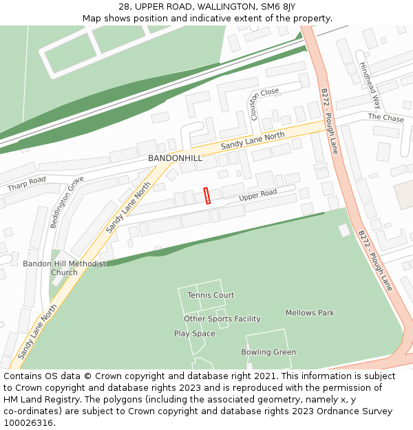 28, UPPER ROAD, WALLINGTON, SM6 8JY: Location map and indicative extent of plot