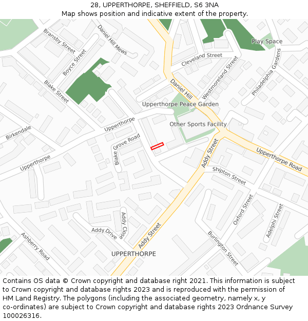 28, UPPERTHORPE, SHEFFIELD, S6 3NA: Location map and indicative extent of plot