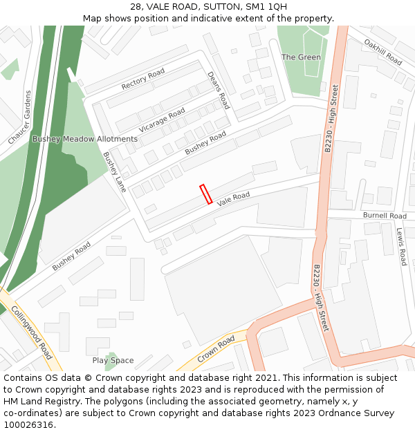 28, VALE ROAD, SUTTON, SM1 1QH: Location map and indicative extent of plot