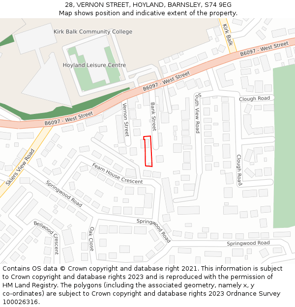 28, VERNON STREET, HOYLAND, BARNSLEY, S74 9EG: Location map and indicative extent of plot