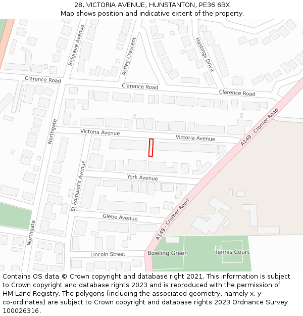 28, VICTORIA AVENUE, HUNSTANTON, PE36 6BX: Location map and indicative extent of plot
