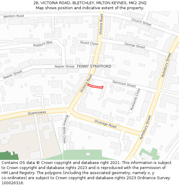 28, VICTORIA ROAD, BLETCHLEY, MILTON KEYNES, MK2 2NQ: Location map and indicative extent of plot