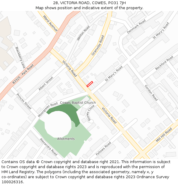 28, VICTORIA ROAD, COWES, PO31 7JH: Location map and indicative extent of plot