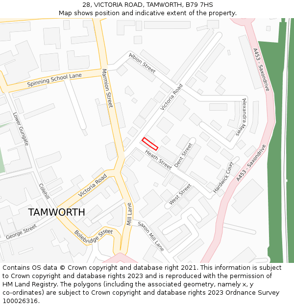 28, VICTORIA ROAD, TAMWORTH, B79 7HS: Location map and indicative extent of plot