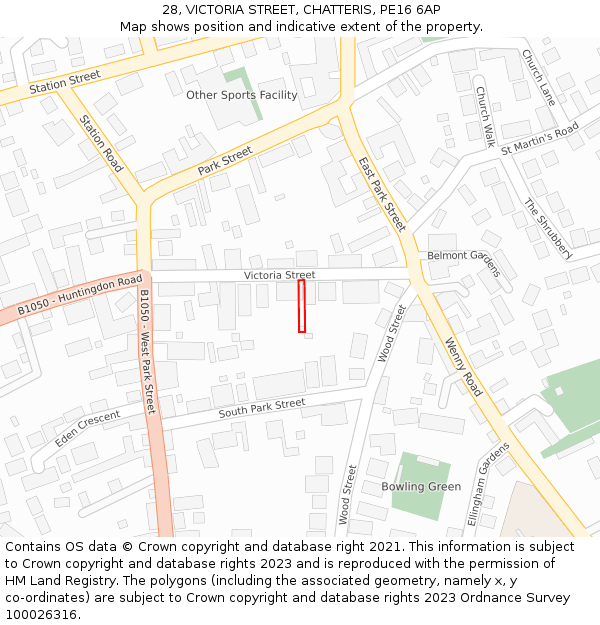 28, VICTORIA STREET, CHATTERIS, PE16 6AP: Location map and indicative extent of plot