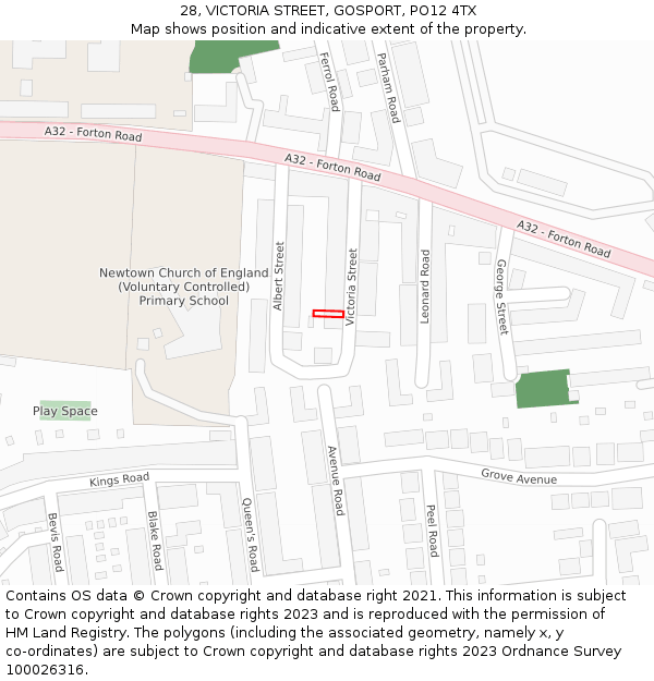 28, VICTORIA STREET, GOSPORT, PO12 4TX: Location map and indicative extent of plot