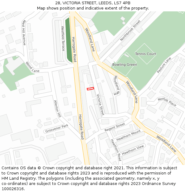 28, VICTORIA STREET, LEEDS, LS7 4PB: Location map and indicative extent of plot