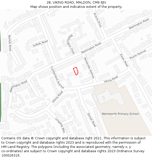 28, VIKING ROAD, MALDON, CM9 6JN: Location map and indicative extent of plot