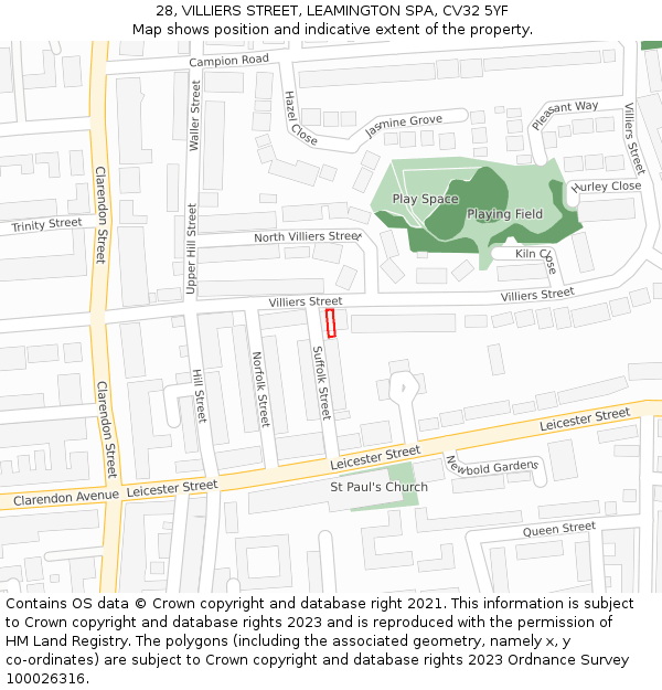 28, VILLIERS STREET, LEAMINGTON SPA, CV32 5YF: Location map and indicative extent of plot