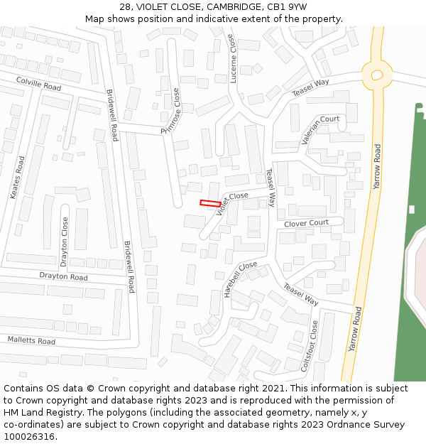 28, VIOLET CLOSE, CAMBRIDGE, CB1 9YW: Location map and indicative extent of plot