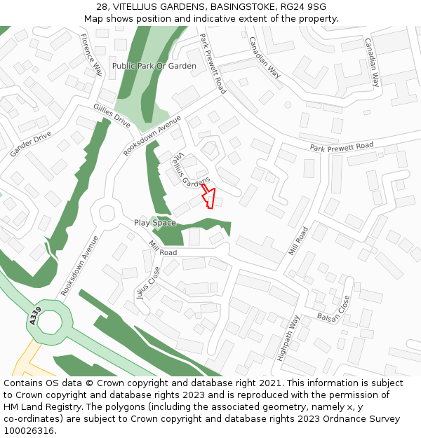 28, VITELLIUS GARDENS, BASINGSTOKE, RG24 9SG: Location map and indicative extent of plot