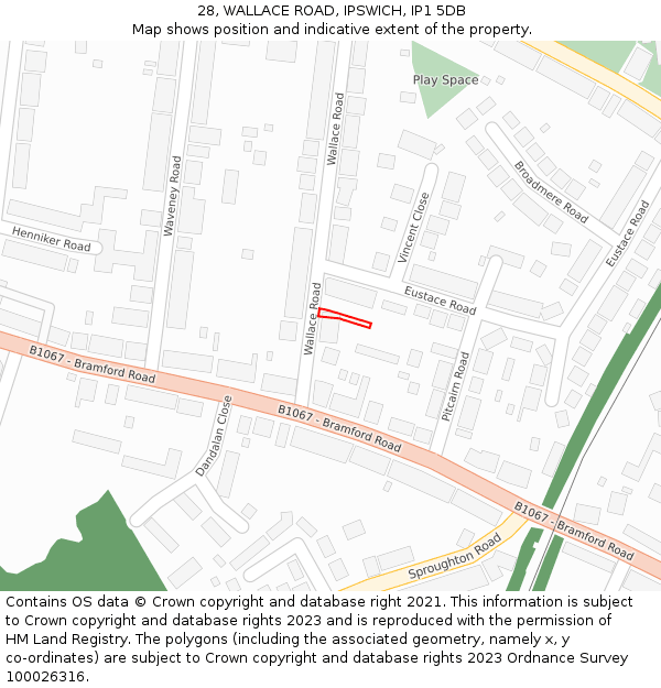 28, WALLACE ROAD, IPSWICH, IP1 5DB: Location map and indicative extent of plot