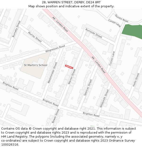 28, WARREN STREET, DERBY, DE24 8RT: Location map and indicative extent of plot