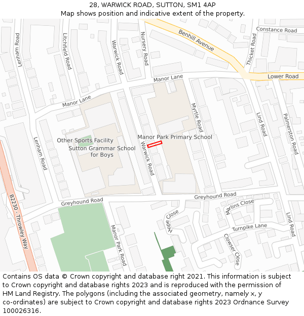 28, WARWICK ROAD, SUTTON, SM1 4AP: Location map and indicative extent of plot