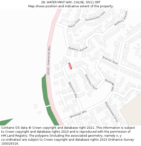 28, WATER MINT WAY, CALNE, SN11 0RT: Location map and indicative extent of plot