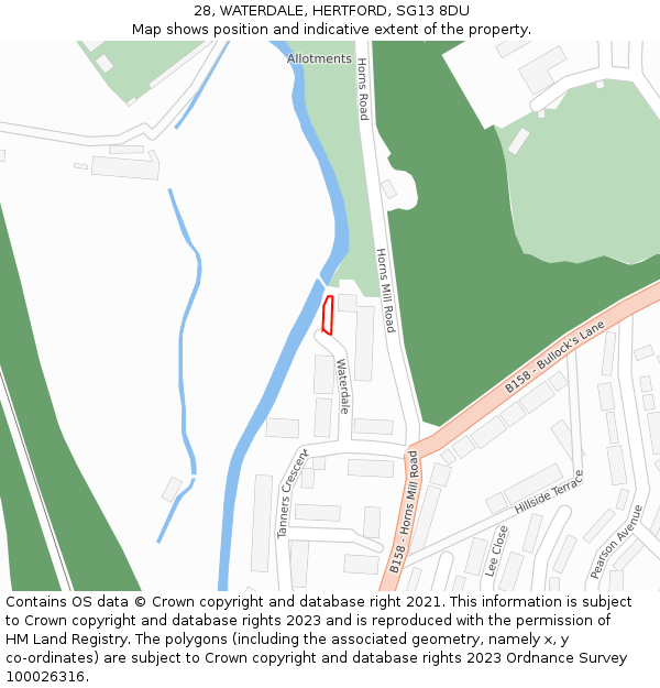 28, WATERDALE, HERTFORD, SG13 8DU: Location map and indicative extent of plot