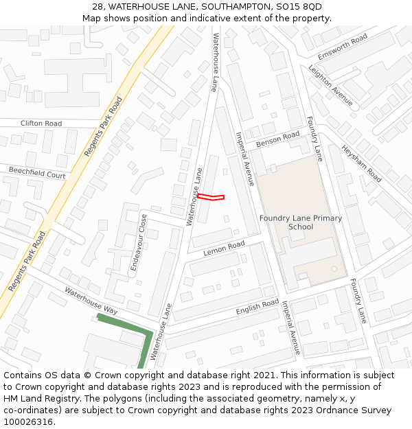 28, WATERHOUSE LANE, SOUTHAMPTON, SO15 8QD: Location map and indicative extent of plot