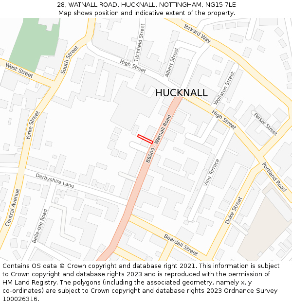 28, WATNALL ROAD, HUCKNALL, NOTTINGHAM, NG15 7LE: Location map and indicative extent of plot